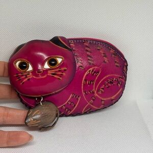 Pink Leather Cat Coin Wallet, new but no tags